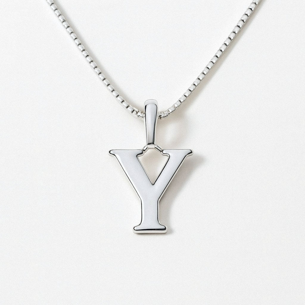 Silver Initial Necklace, Letter Pendant in 925 Sterling Silver, Y