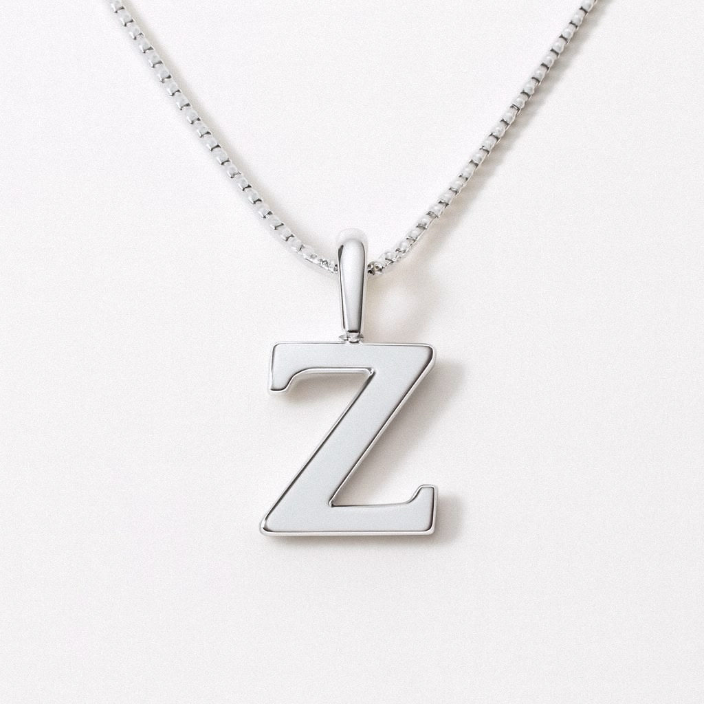 Silver Initial Necklace, Letter Pendant in 925 Sterling Silver, Z