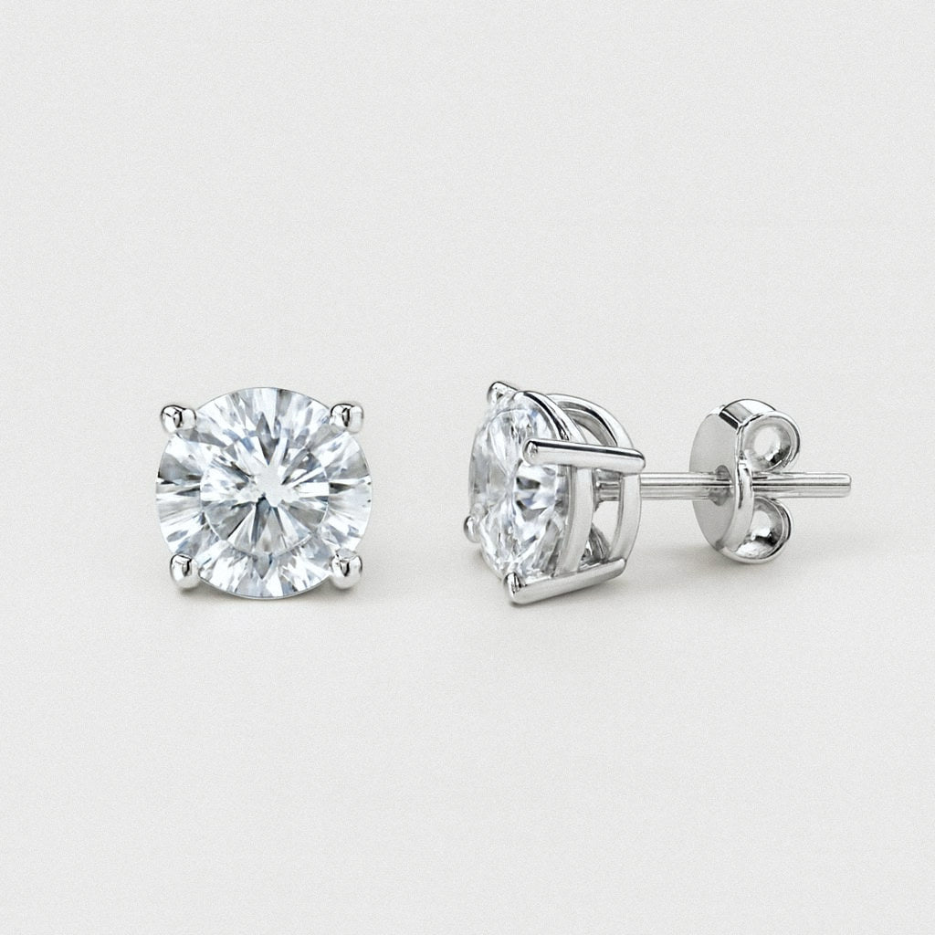 Moissanite Stud Earrings, Classic Four-Prong Solitaire Studs in 925 Sterling Silver, product view
