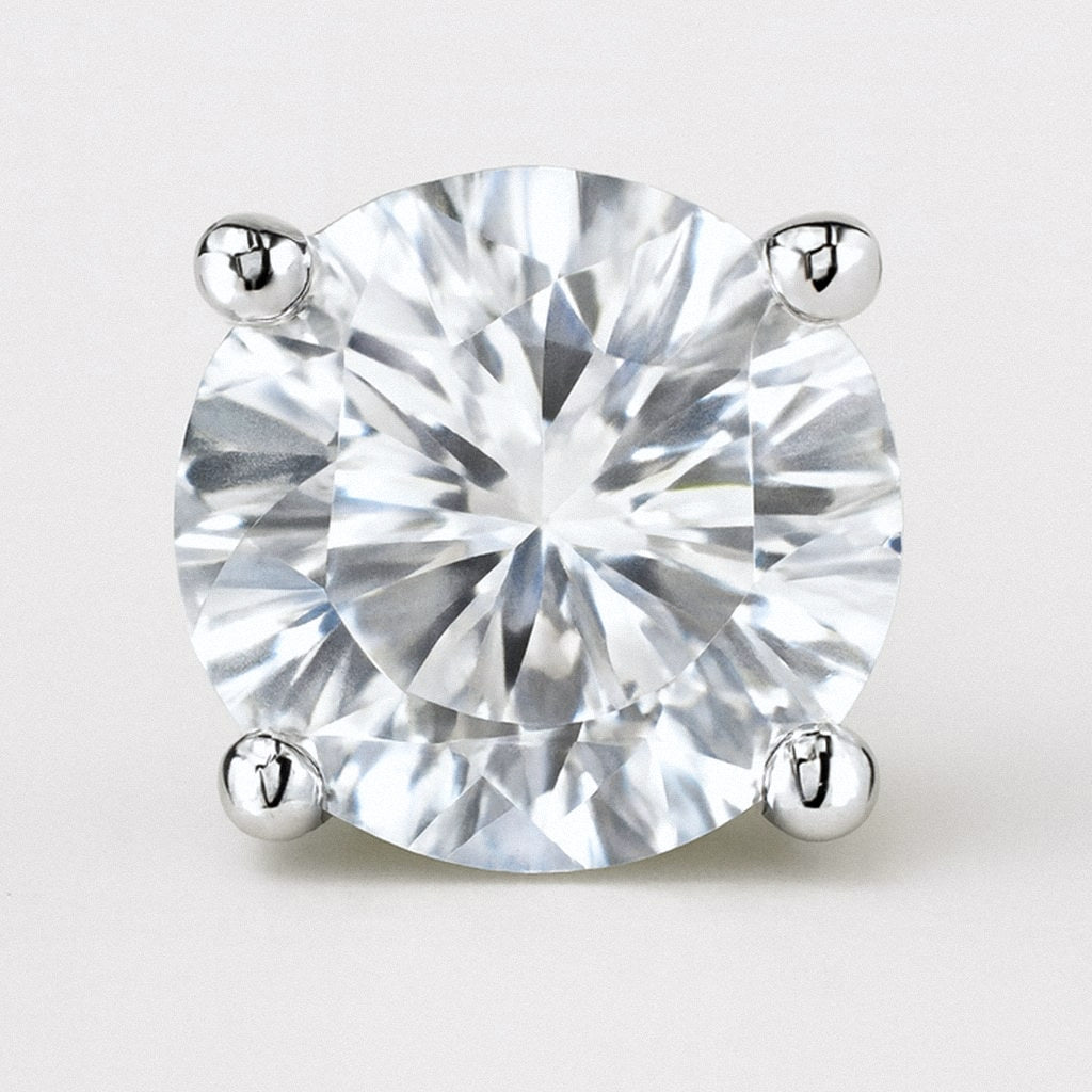 Moissanite Stud Earrings, Classic Four-Prong Solitaire Studs in 925 Sterling Silver, close-up detail