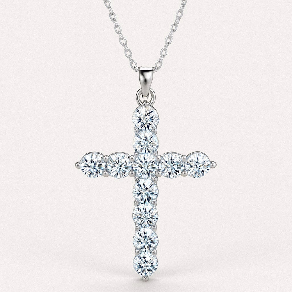 Moissanite Cross Necklace, 925 Sterling Silver Cross Pendant, product view