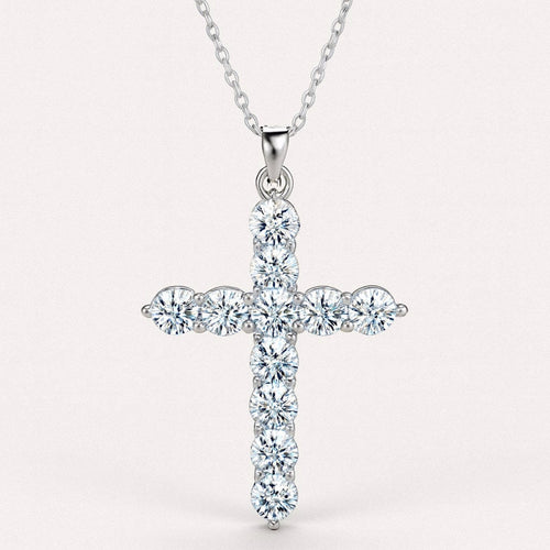 Moissanite Cross Necklace, 925 Sterling Silver Cross Pendant, product view