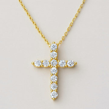 Gold Cross Necklace, Moissanite Cross Pendant, 18k Gold Plated Sterling Silver