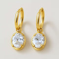 Oval Moissanite Drop Earrings, Gold Huggie Hoops in 18k Gold Plated Sterling Silver, product view