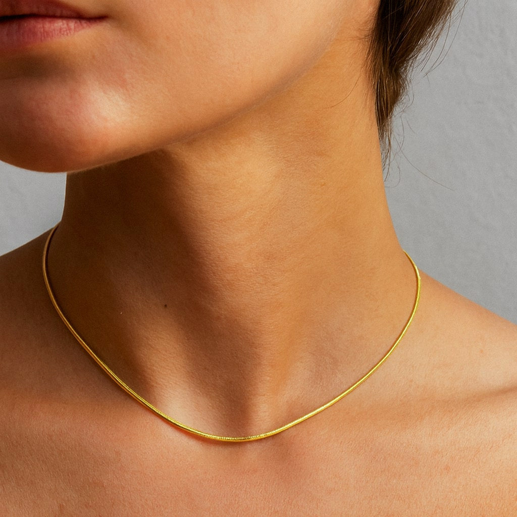 Gold Snake Chain Necklace, 18k Gold Plated 925 Sterling Silver, worn on model for scale