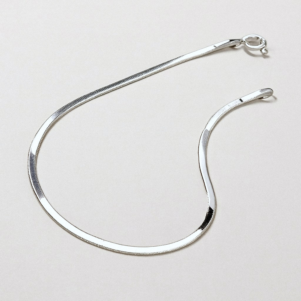 Silver Herringbone Chain Necklace, Flat 925 Sterling Silver Chain, product view