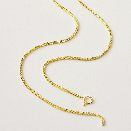 Gold Box Chain Necklace, 18k Gold Plated 925 Sterling Silver Pendant Chain, product view