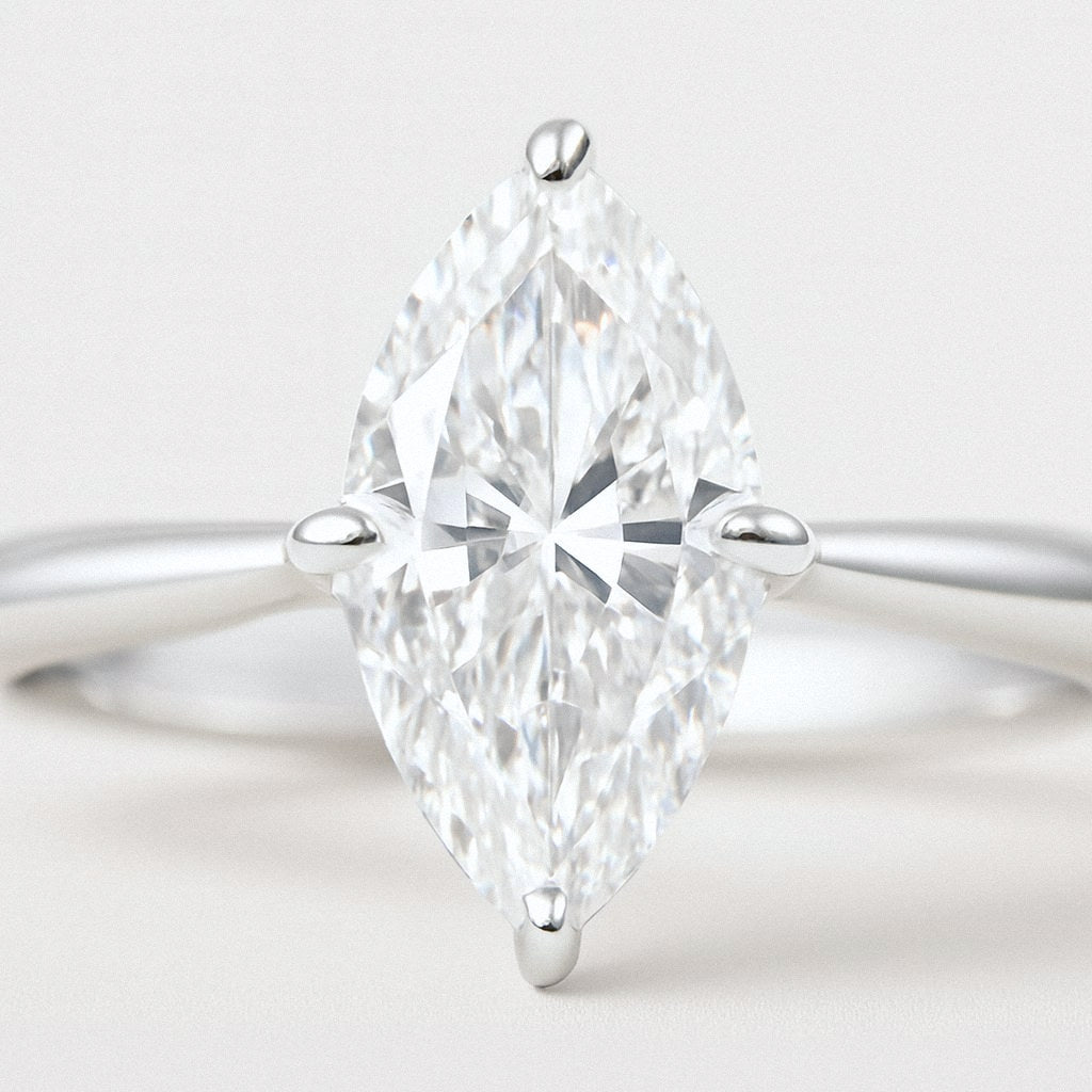 Marquise Moissanite Ring, 2ct Marquise Solitaire in 925 Sterling Silver, close-up detail