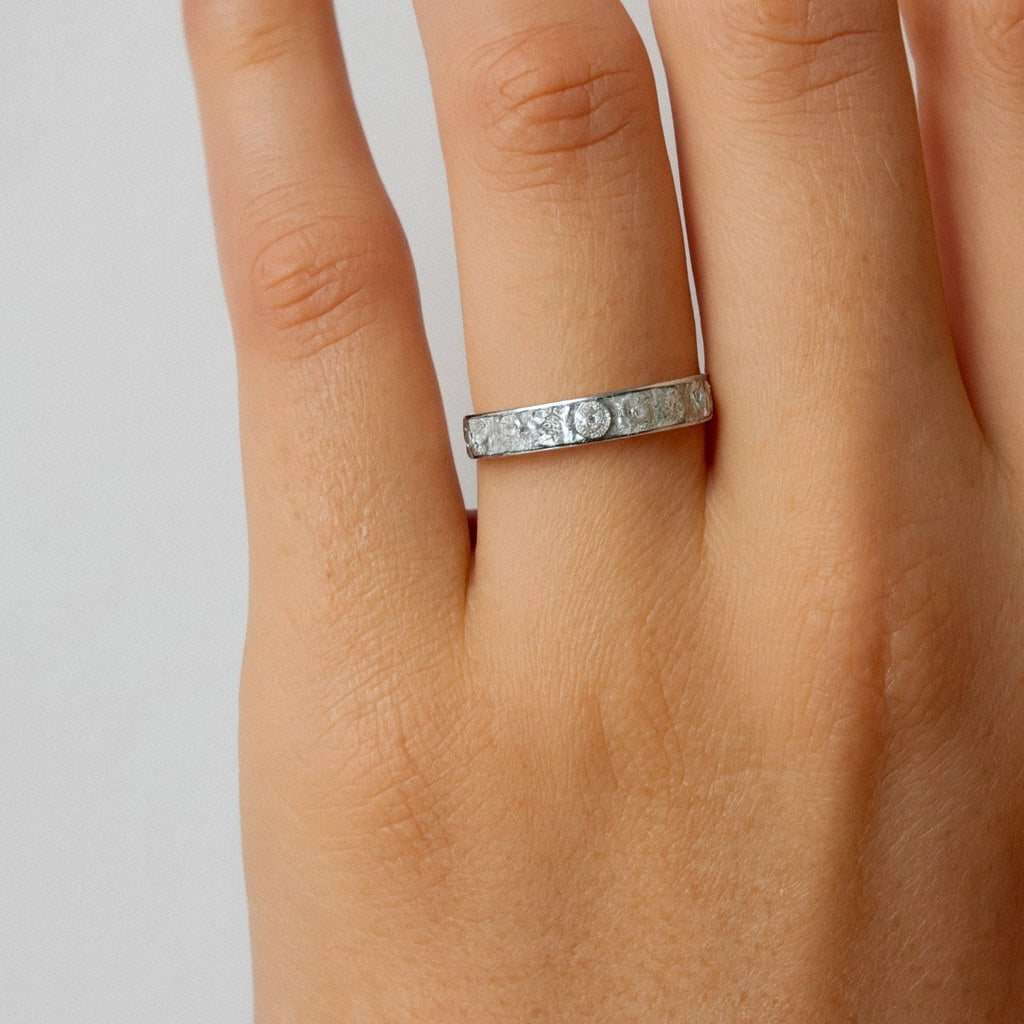 Pavé Moissanite Band Ring, Double Row Eternity Band in 925 Sterling Silver, worn on model for scale