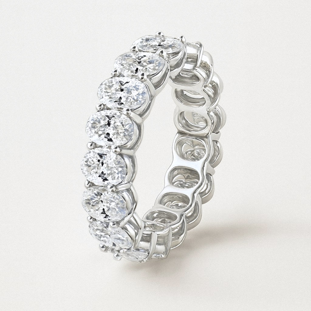 Oval Moissanite Eternity Ring, Full Eternity Band in 925 Sterling Silver, product view
