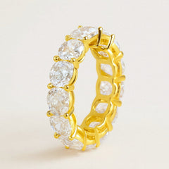 Gold Eternity Ring, Oval Moissanite Full Eternity Band, Gold Plated Sterling Silver