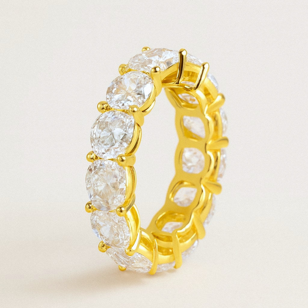 Gold Oval Moissanite Eternity Ring, 18k Gold Plated Sterling Silver Eternity Band, product view