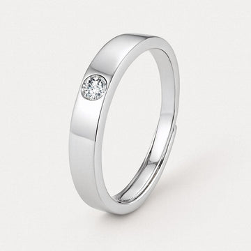 Mens Ring, Moissanite Silver Band with Flush-Set Stone, 925 Sterling Silver