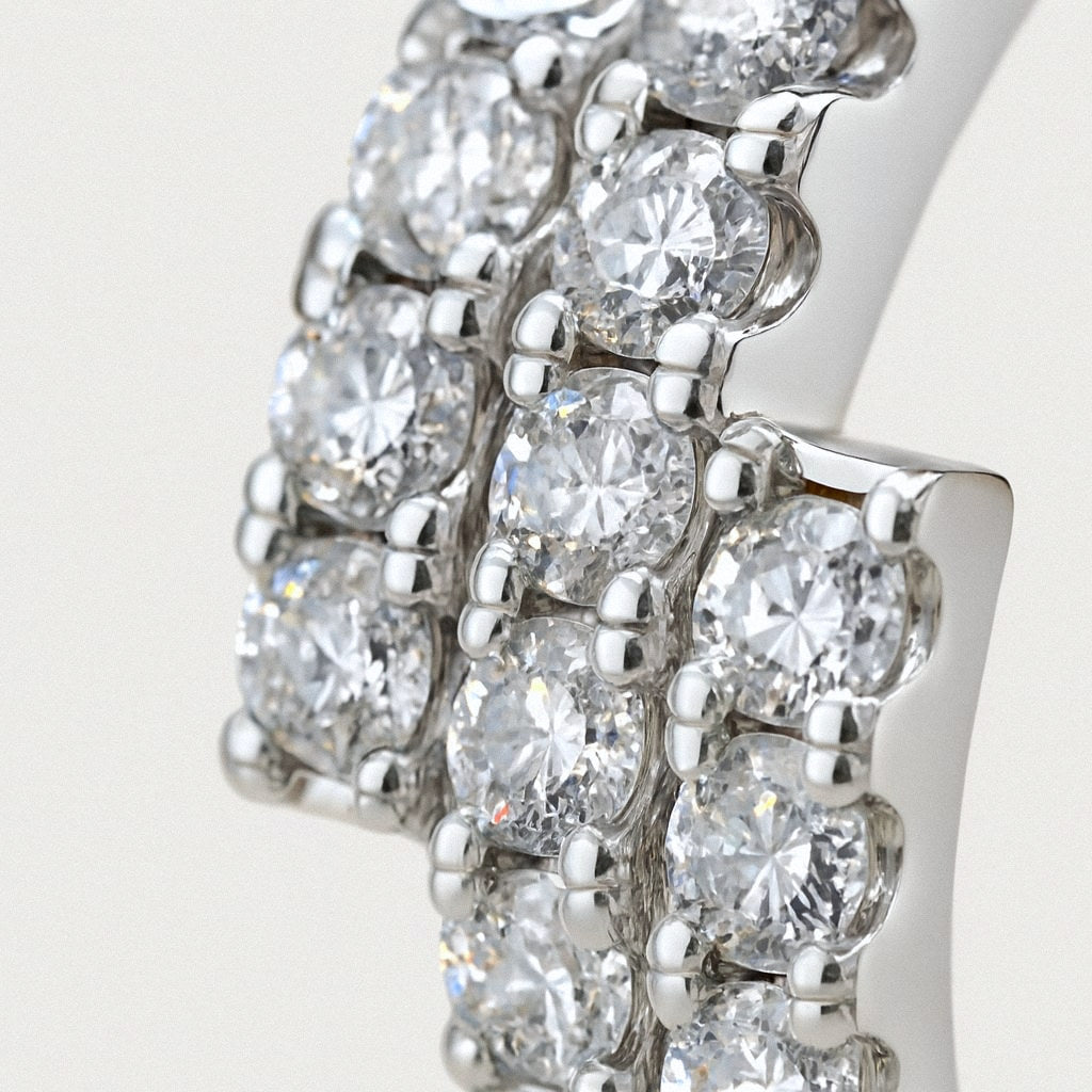Pavé Huggie Earrings, Double Row Moissanite Huggies in 925 Sterling Silver, close-up detail