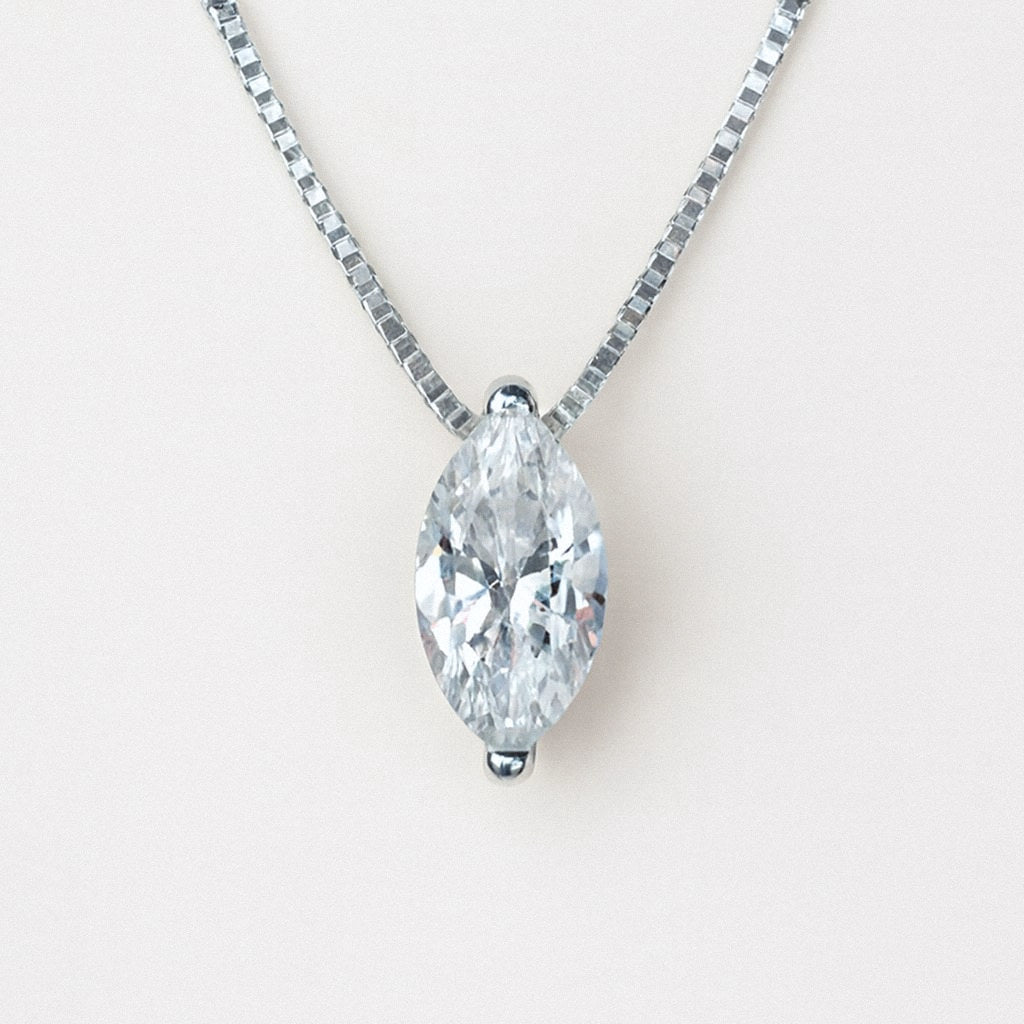 Marquise Moissanite Necklace, Teardrop Solitaire Pendant in 925 Sterling Silver, product view