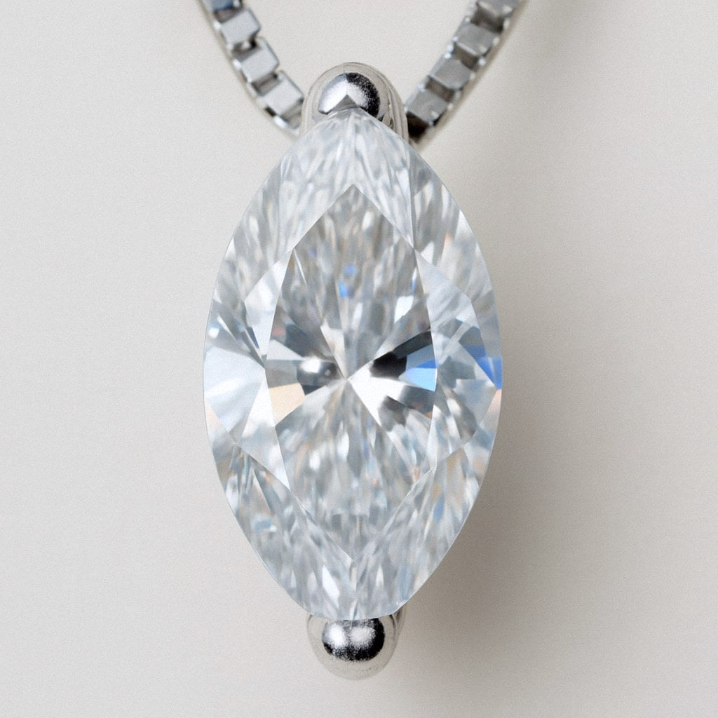 Marquise Moissanite Necklace, Teardrop Solitaire Pendant in 925 Sterling Silver, close-up detail