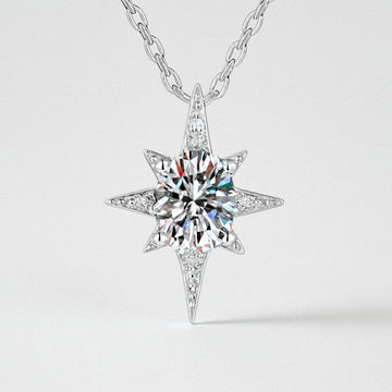 North Star Necklace, Moissanite Star Pendant, 925 Sterling Silver