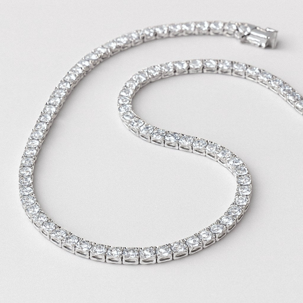 Mens Moissanite Tennis Chain, 925 Sterling Silver Tennis Necklace, product view