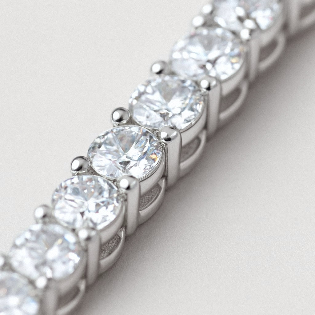 Mens Moissanite Tennis Chain, 925 Sterling Silver Tennis Necklace, close-up detail