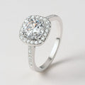 Square Halo Moissanite Ring, Cushion Halo Engagement Ring in 925 Sterling Silver, product view