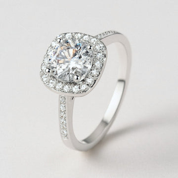 Moissanite Halo Engagement Ring, Cushion Halo Ring, 925 Sterling Silver
