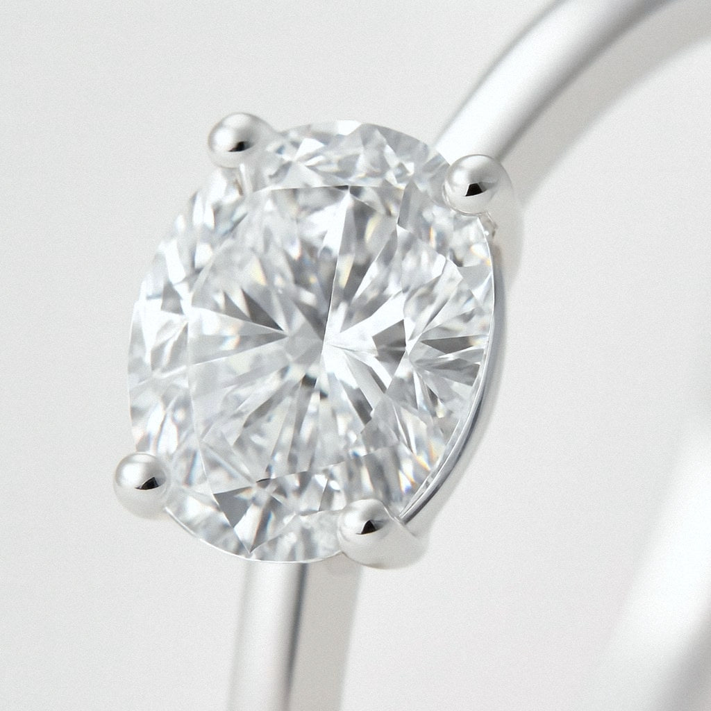 Oval Moissanite Ring, Oval Solitaire Engagement Ring in 925 Sterling Silver, close-up detail