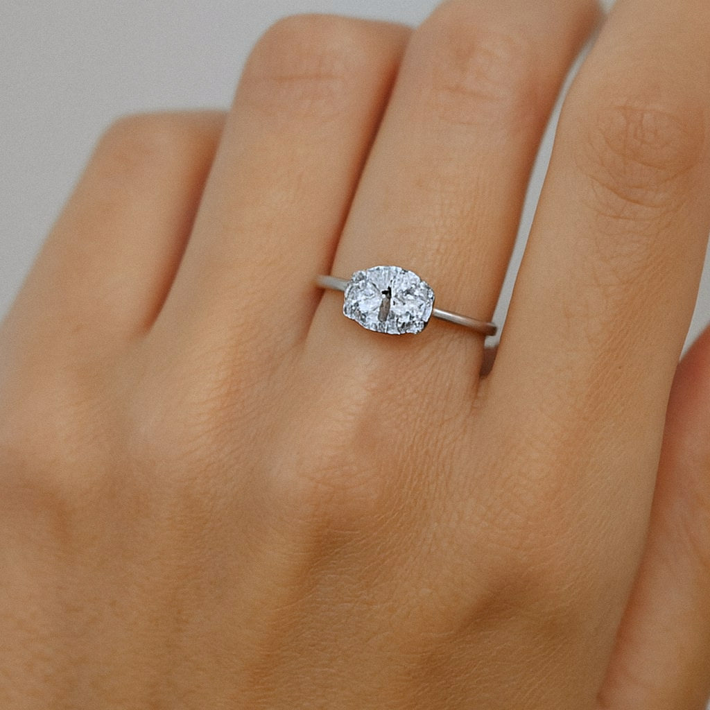 Oval Moissanite Ring, Oval Solitaire Engagement Ring in 925 Sterling Silver, worn on model for scale