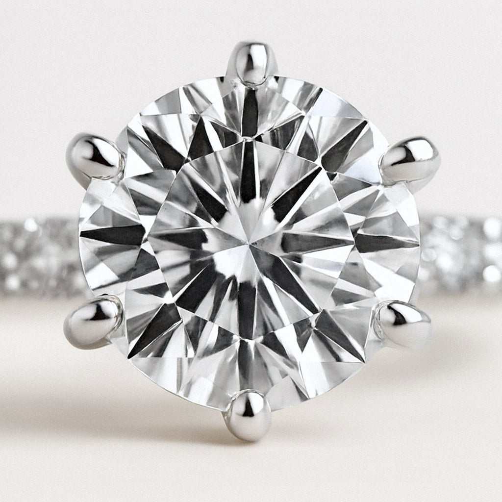 Statement Moissanite Solitaire Ring, 2ct to 5ct Six-Prong in 925 Sterling Silver, close-up detail