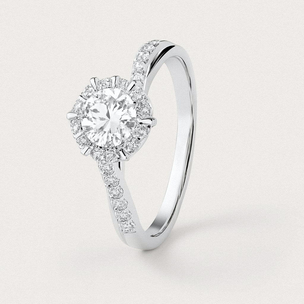 Star Setting Moissanite Ring, Solitaire with Pavé Band in 925 Sterling Silver, product view