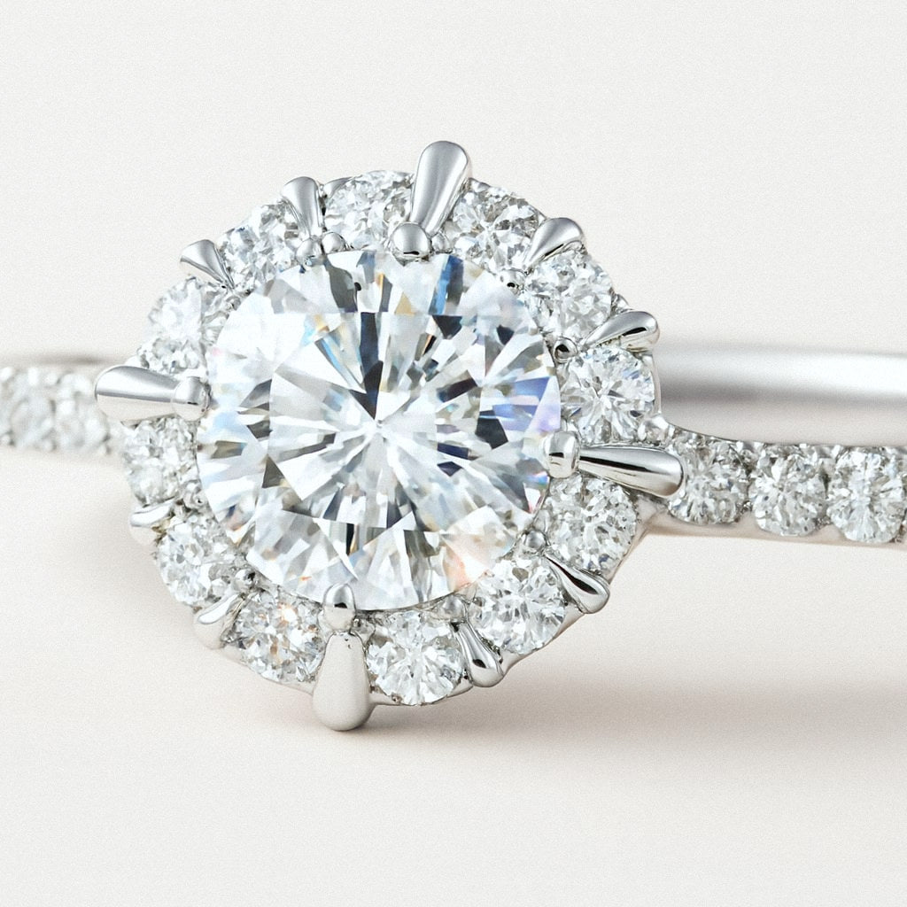 Star Setting Moissanite Ring, Solitaire with Pavé Band in 925 Sterling Silver, close-up detail