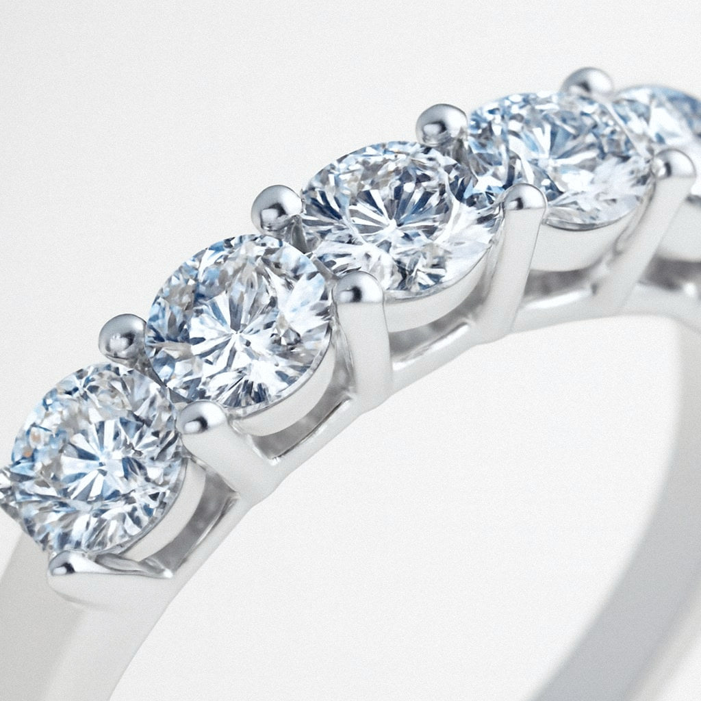 Seven Stone Moissanite Stacking Ring, 925 Sterling Silver, close-up detail