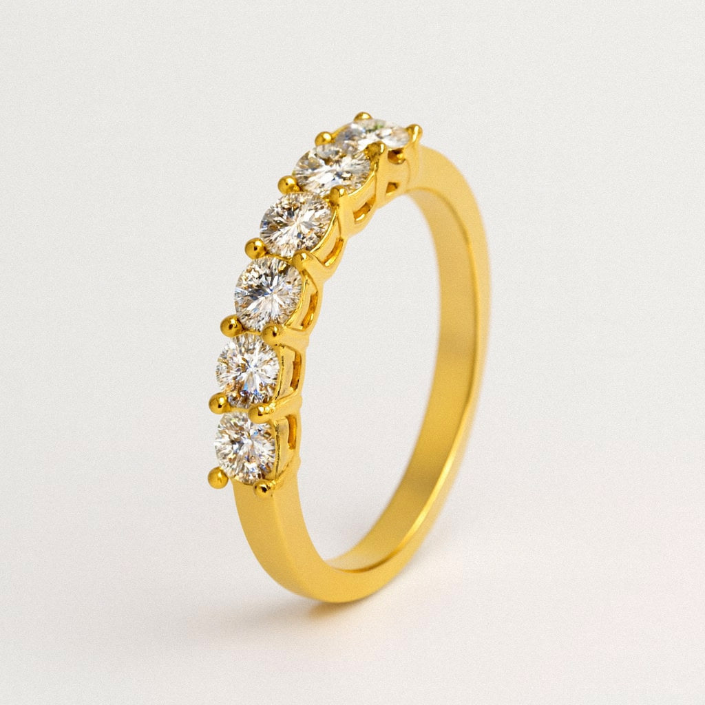 Gold Seven Stone Moissanite Stacking Ring, 18k Gold Plated Sterling Silver, product view