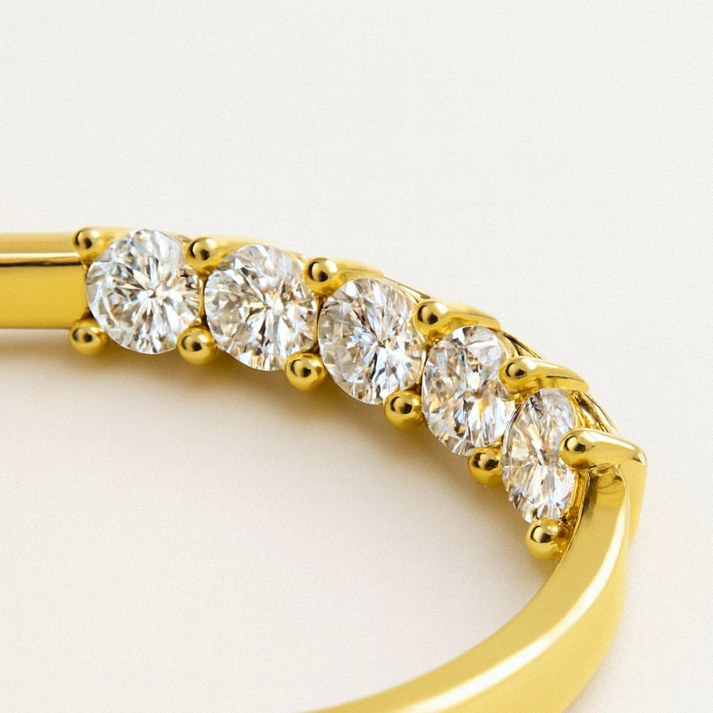 Gold Seven Stone Moissanite Stacking Ring, 18k Gold Plated Sterling Silver, close-up detail