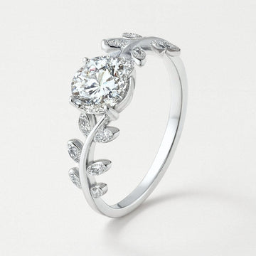 Laurel Leaf Moissanite Ring, Botanical Solitaire, 925 Sterling Silver