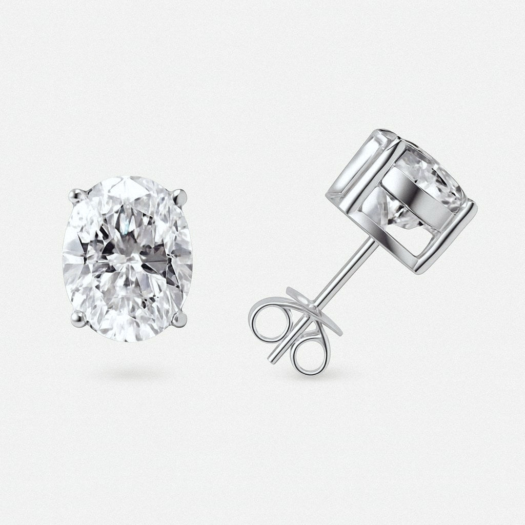 Oval Moissanite Stud Earrings, 925 Sterling Silver, product view