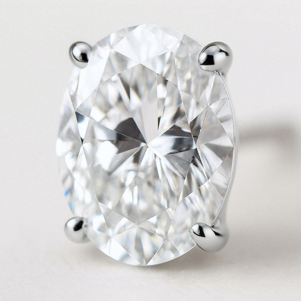 Oval Moissanite Stud Earrings, 925 Sterling Silver, close-up detail