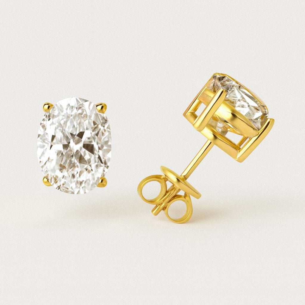Gold Oval Moissanite Stud Earrings, 18k Gold Plated Sterling Silver, product view