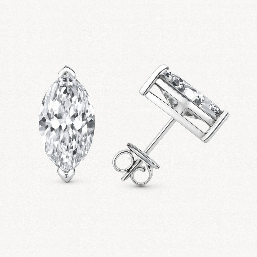 Marquise Moissanite Stud Earrings, 925 Sterling Silver, product view