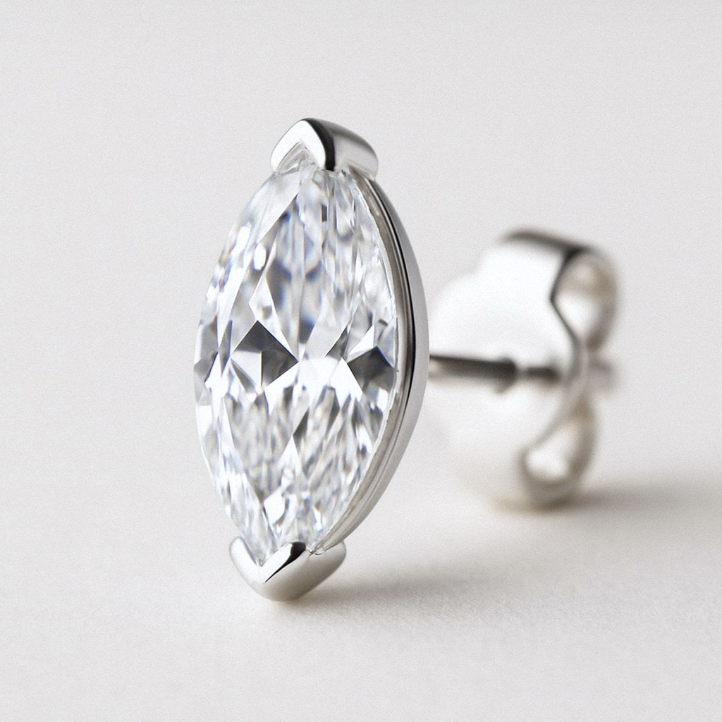 Marquise Moissanite Stud Earrings, 925 Sterling Silver, close-up detail