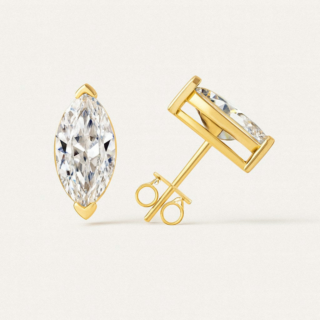Gold Marquise Moissanite Stud Earrings, 18k Gold Plated Sterling Silver, product view