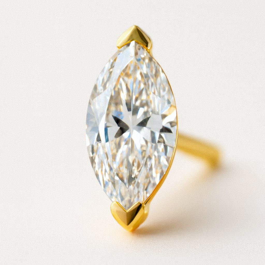 Gold Marquise Moissanite Stud Earrings, 18k Gold Plated Sterling Silver, close-up detail