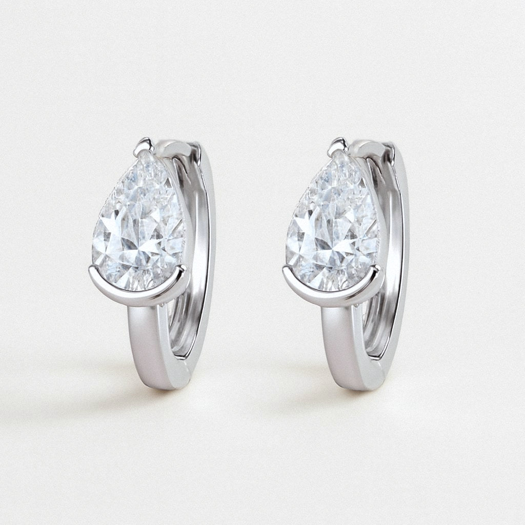 Pear Moissanite Huggie Earrings, 925 Sterling Silver, product view