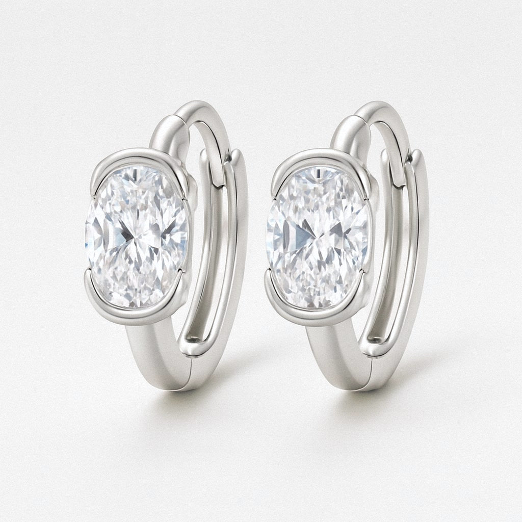 Oval Moissanite Huggie Earrings, 925 Sterling Silver, product view