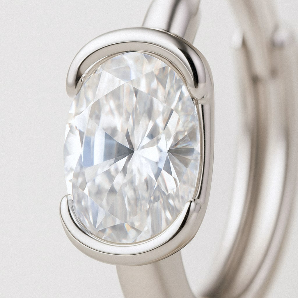 Oval Moissanite Huggie Earrings, 925 Sterling Silver, close-up detail