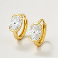 Gold Oval Moissanite Huggie Earrings, 18k Gold Plated Sterling Silver, product view