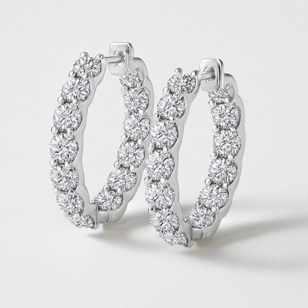 Pavé Hoop Earrings, Inside-Out Moissanite Hoops in 925 Sterling Silver, product view