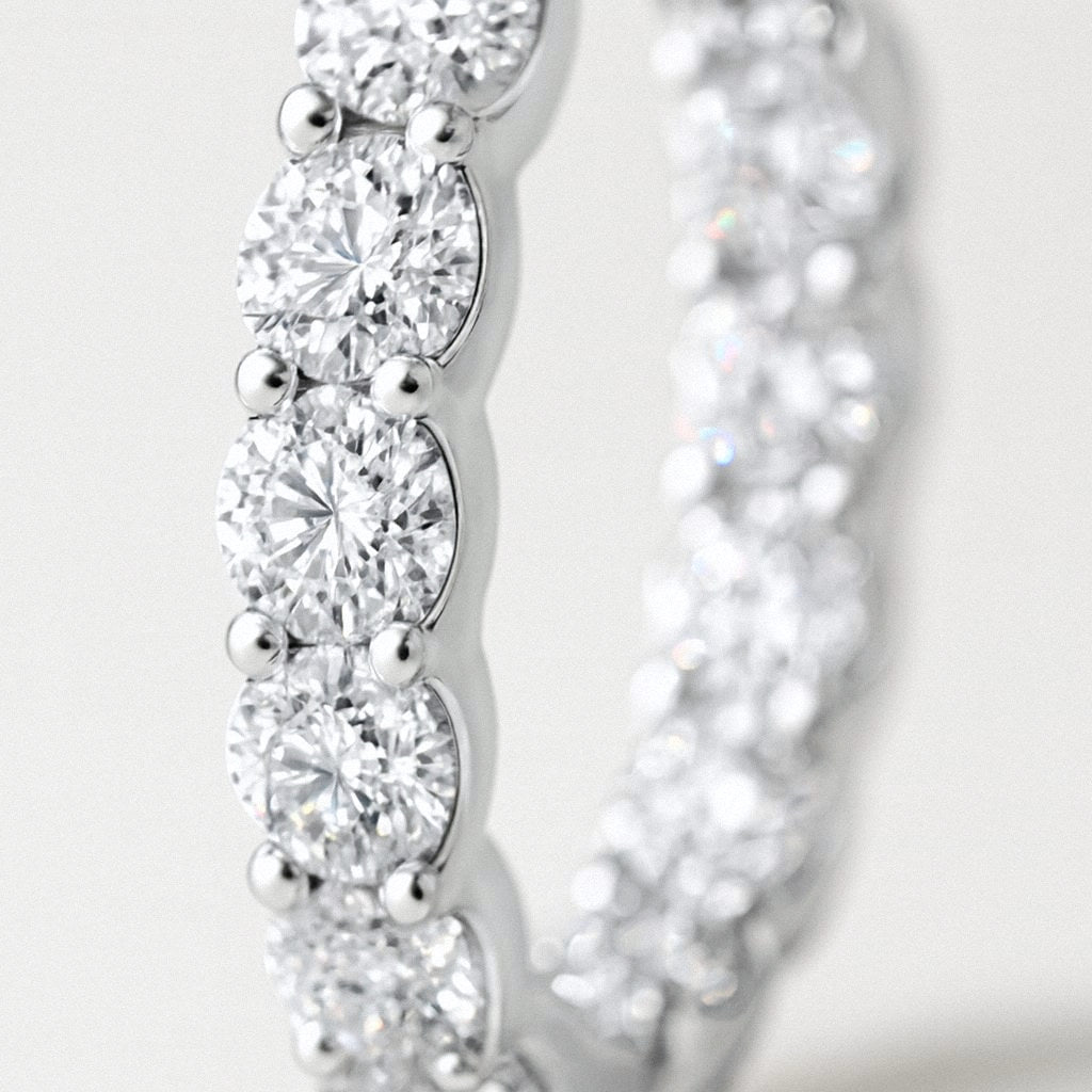 Pavé Hoop Earrings, Inside-Out Moissanite Hoops in 925 Sterling Silver, close-up detail