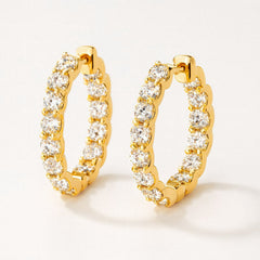 Gold Hoop Earrings, Inside-Out Pavé Moissanite Hoops, Gold Plated Sterling Silver