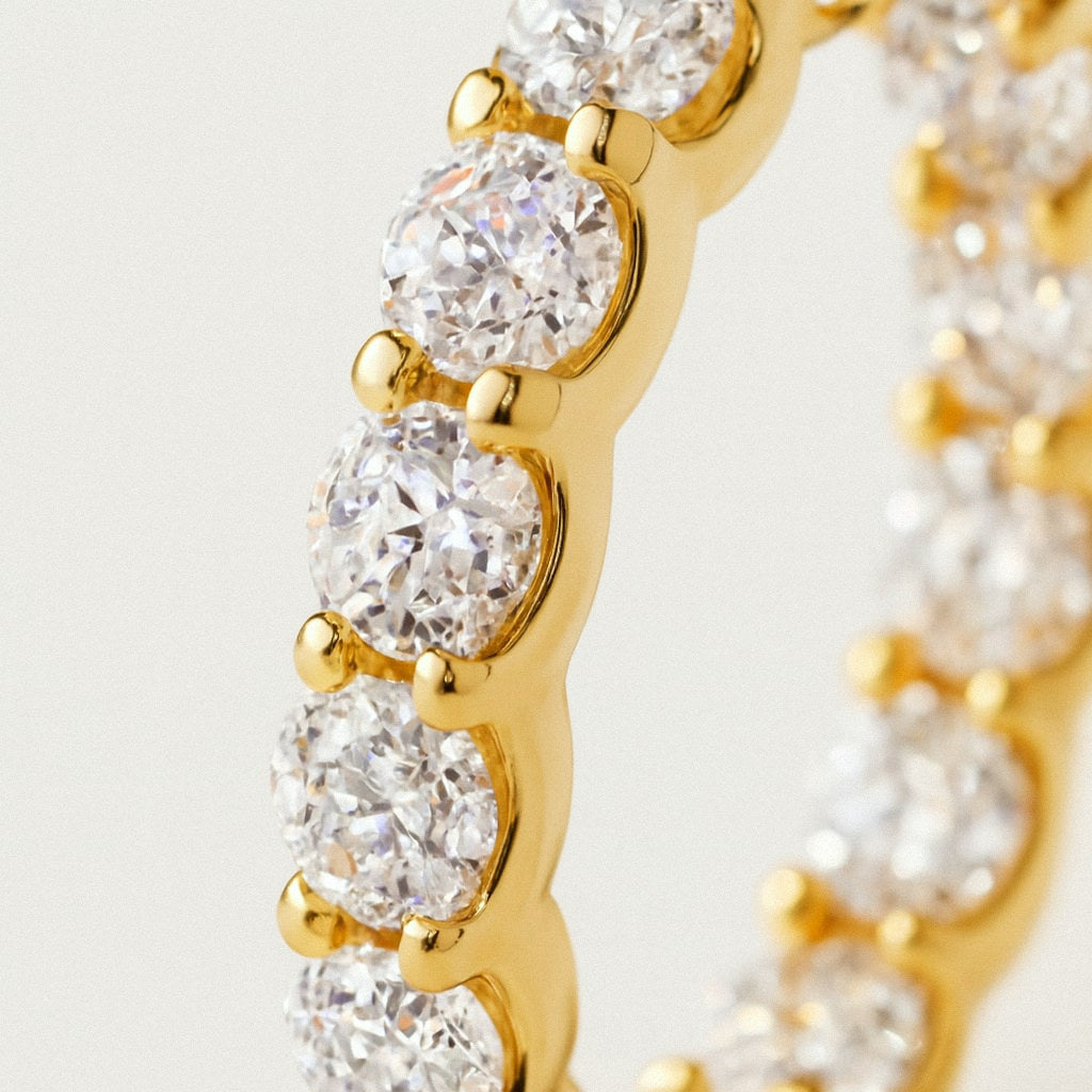Gold Pavé Hoop Earrings, Inside-Out Moissanite Hoops in 18k Gold Plated Sterling Silver, close-up detail