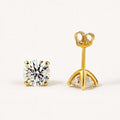 Gold Moissanite Stud Earrings, Four-Prong Studs in 18k Gold Plated Sterling Silver, product view